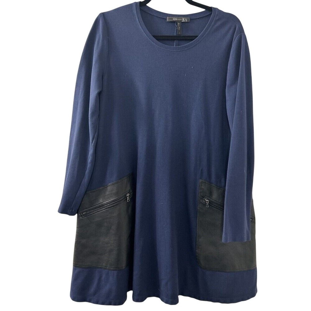 BCBGMAXAZRIA Faux Leather Pocket Dress S Navy‎ Farah Zip Shift Edgy Modern Chic